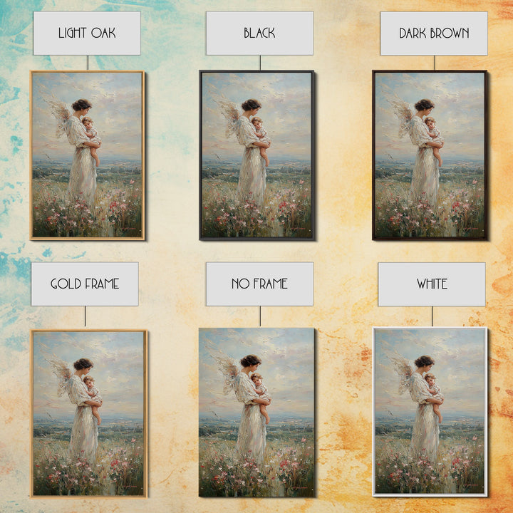 Guardian Angel Mother Holding Baby In Wildflower Meadow Wall Art, Christian Nursery Decor, Motherhood Gift, Fine Art Print