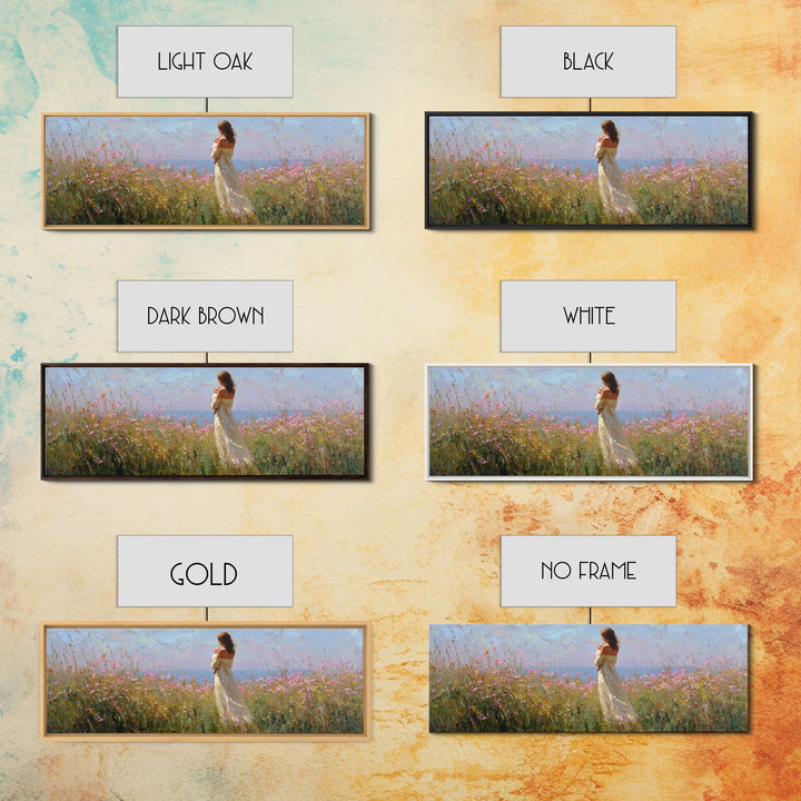 Mother Holding Baby In Open Wildflower Field Wall Art, Impressionist Landscape Canvas Print, Feminine Nursery Decor Gift