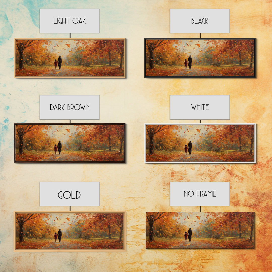 Parent And Child Strolling Golden Autumn Park Wall Art, Large Horizontal Canvas Print, Fall Landscape Decor, Housewarming Gift