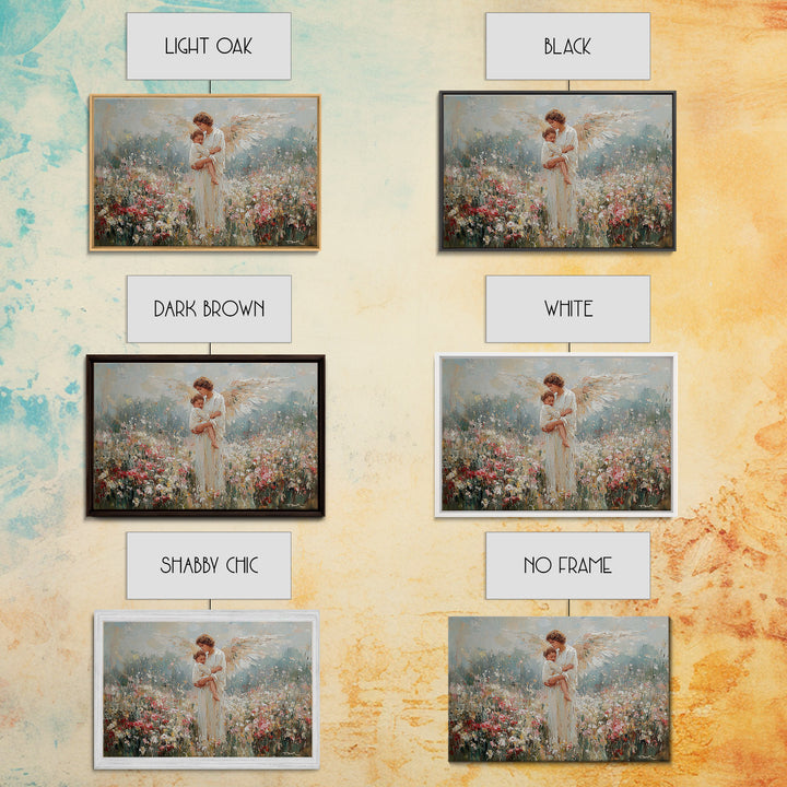 Angel Mother Holding Child In Wildflower Meadow Wall Art, Spiritual Nursery Decor, Floral Fine Art Print, Gift For Mom, Home Decor