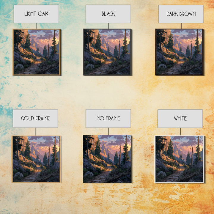 Mountain Trail At Sunset Landscape Wall Art, Scenic Hiking Path Canvas Print, Rustic Nature Home Decor For Living Room