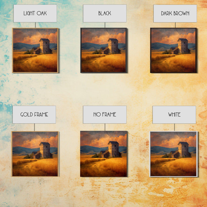 Rustic Barn In Golden Field Landscape Wall Art, Country Sunset Canvas Print, Farmhouse Home Decor Artwork