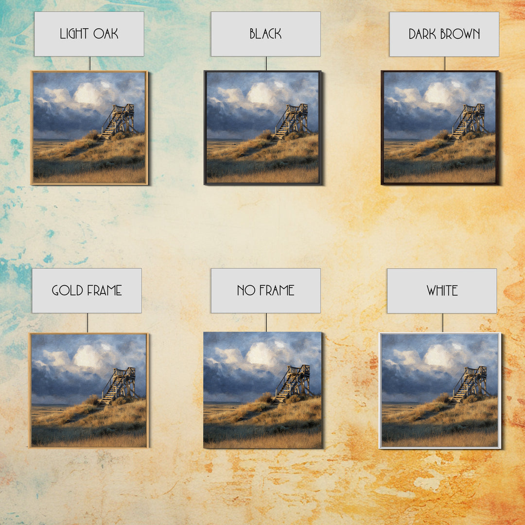 Windblown Dune Stairs Coastal Landscape Wall Art, Moody Beach House Decor Canvas Print