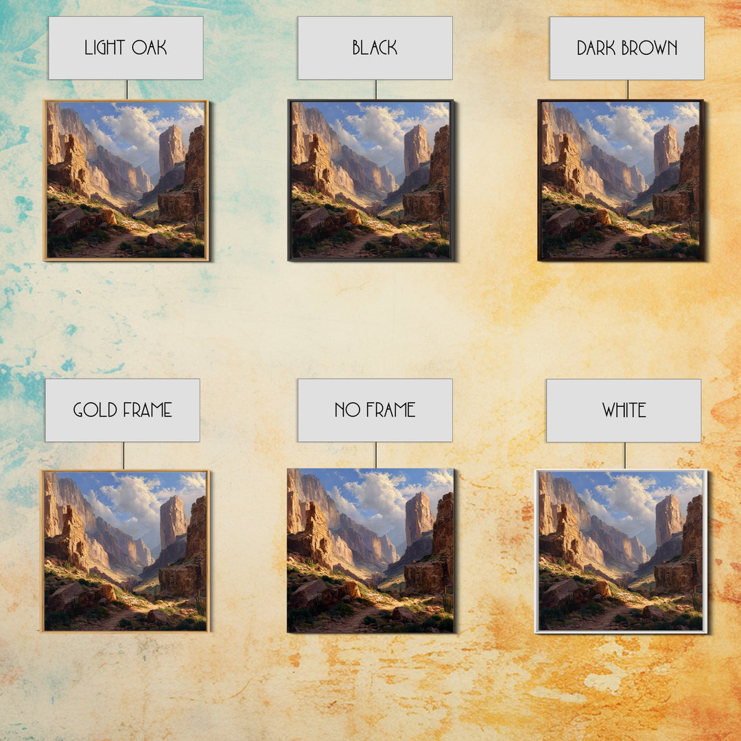 Sunlit Desert Canyon Landscape Wall Art, Western Landscape Canvas Print, Modern Home Decor, Large Living Room Wall Art