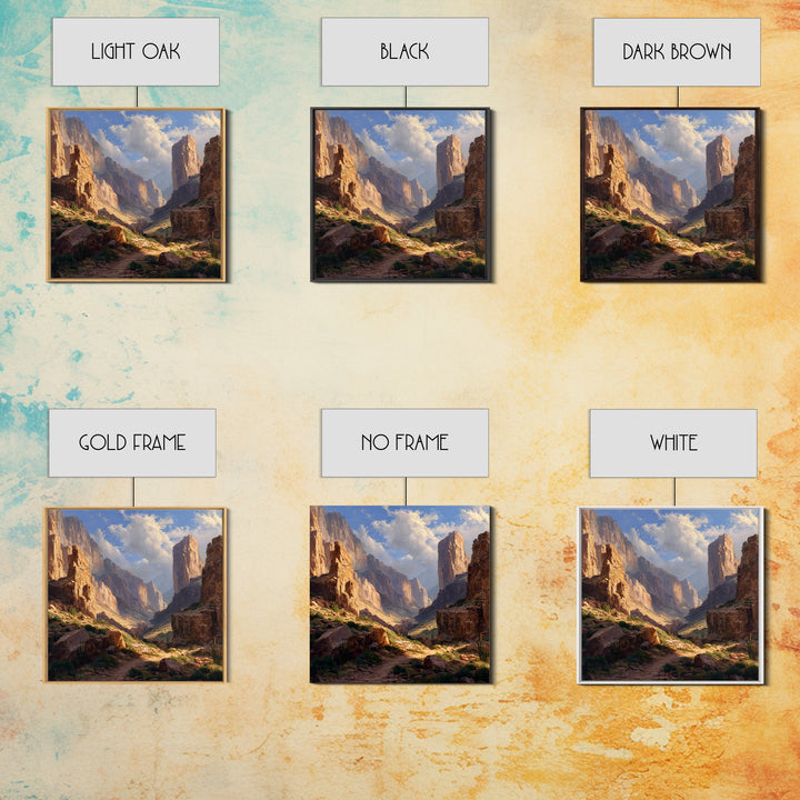 Sunlit Desert Canyon Landscape Wall Art, Western Landscape Canvas Print, Modern Home Decor, Large Living Room Wall Art