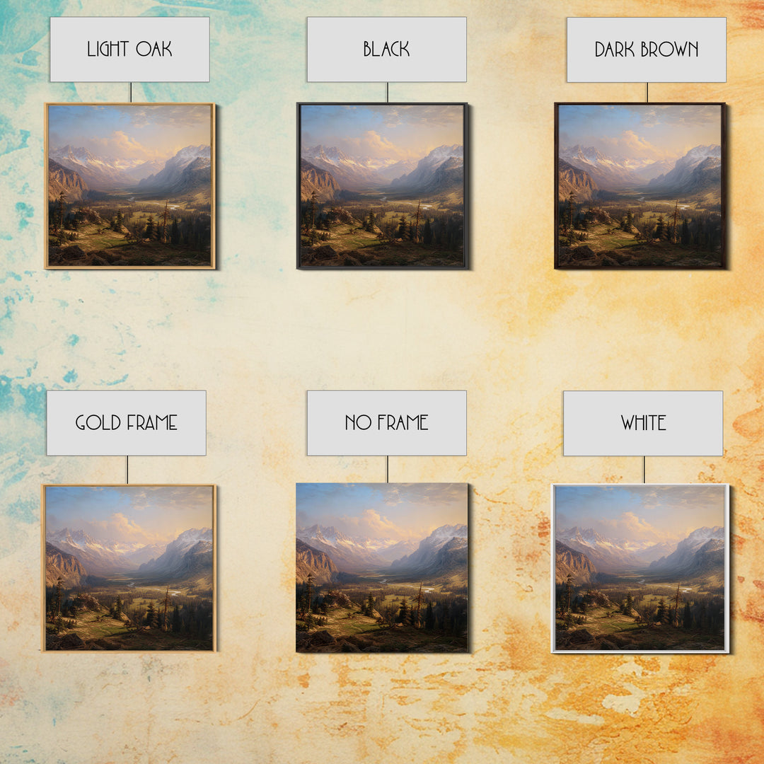 Majestic Mountain Valley At Sunrise Wall Art, Scenic Landscape Print, Nature Home Decor, Large Living Room Canvas Print