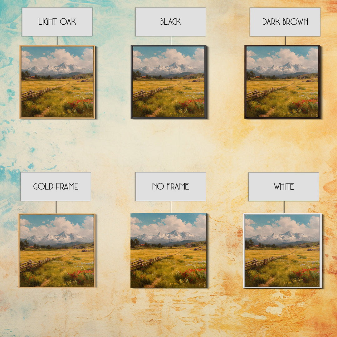 Sunny Alpine Meadow Landscape Wall Art, Wildflower Field Canvas Print, Country Farmhouse Decor, Mountain Nature Art