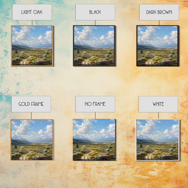 Wide Mountain Valley Wildflower Landscape Wall Art, Country Scenic Canvas Print For Rustic Farmhouse Decor