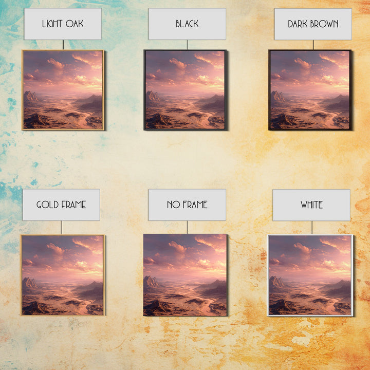 Sunset Desert Canyon Landscape Wall Art, Dreamy Pink Sky Canvas Print, Modern Southwest Home Decor Artwork