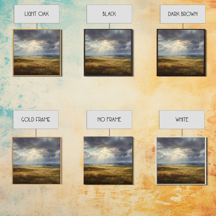 Sun Rays Over Golden Prairie Wall Art, Dramatic Western Landscape Canvas Print, Rustic Country Decor, Large Nature Living Room Art