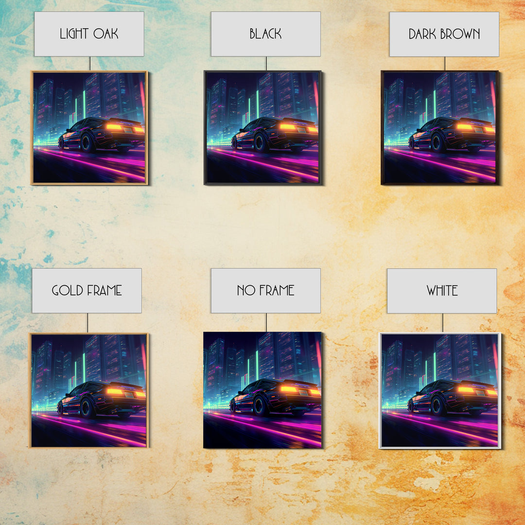 Neon Cyberpunk Sports Car Night Cityscape Wall Art Futuristic Sci Fi Urban Decor Gaming Room Canvas Print For Cool Office