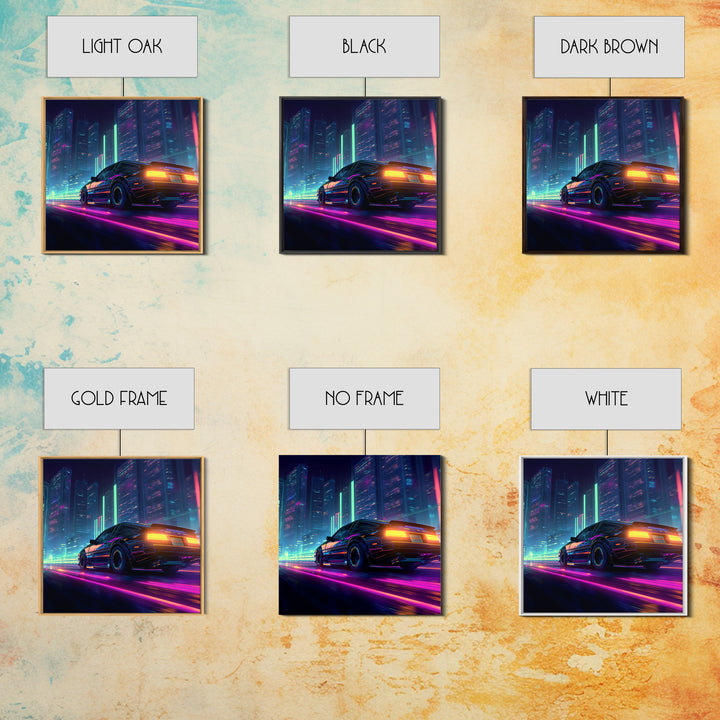 Neon Cyberpunk Sports Car Night Cityscape Wall Art Futuristic Sci Fi Urban Decor Gaming Room Canvas Print For Cool Office