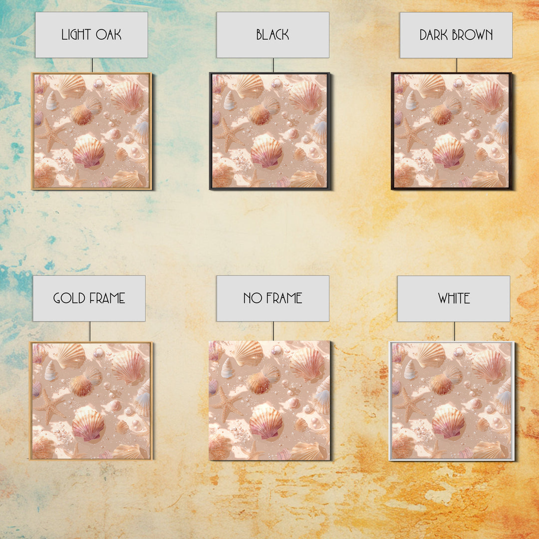 Blush Seashells And Starfish Canvas Print, Coastal Wall Art, Beach House Decor, Ocean Nursery Decor, Soft Nautical Decor