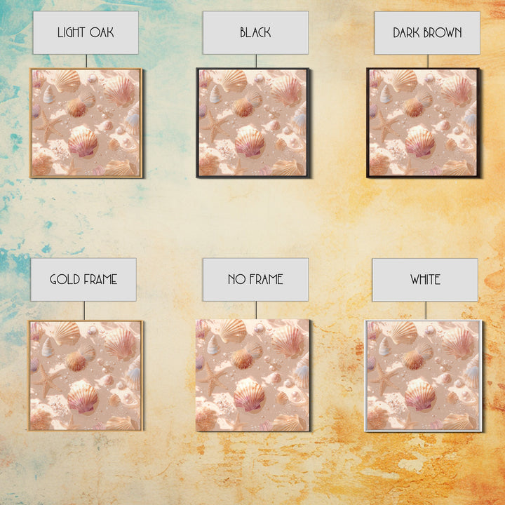 Blush Seashells And Starfish Canvas Print, Coastal Wall Art, Beach House Decor, Ocean Nursery Decor, Soft Nautical Decor