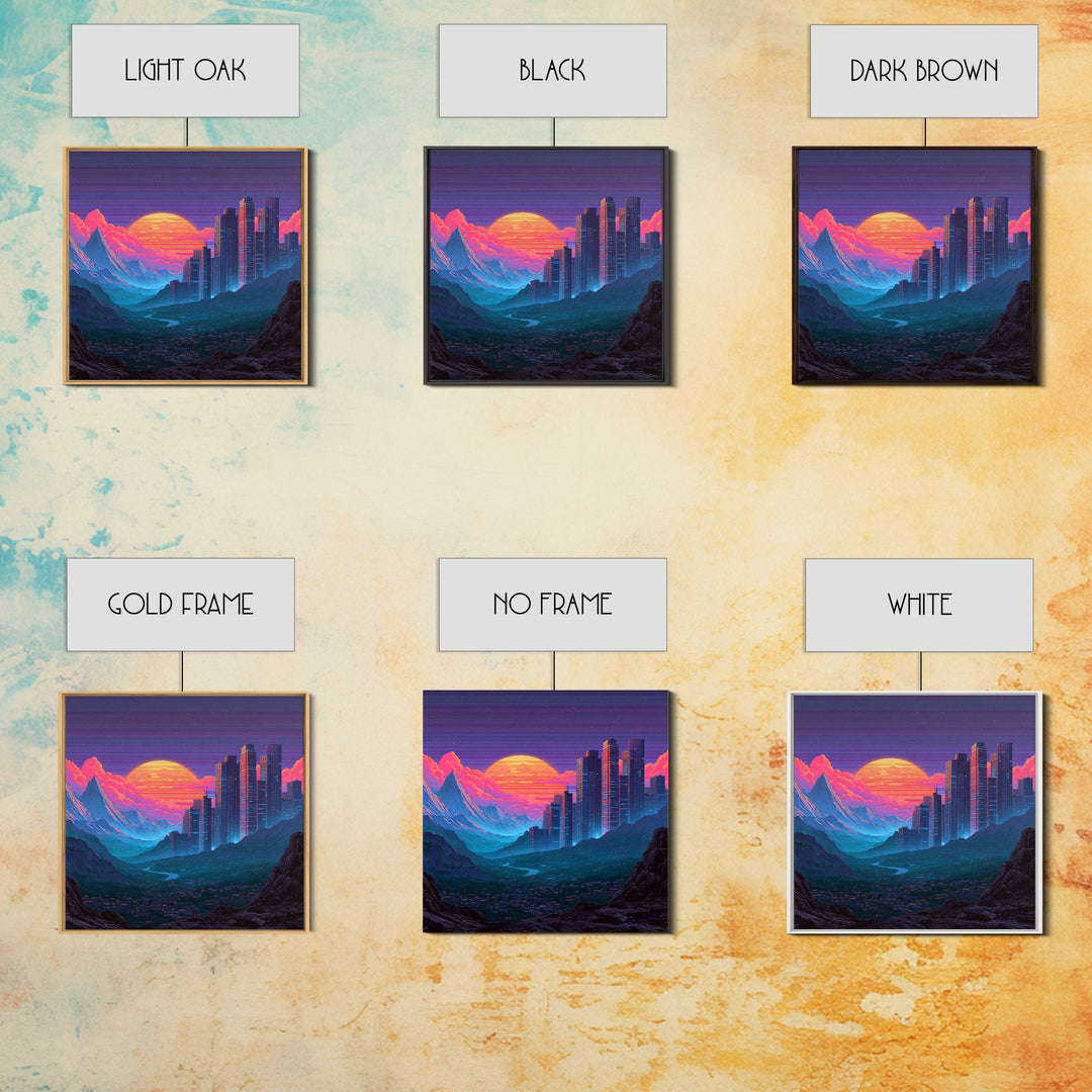Cyberpunk City Neon Sunset Landscape Wall Art Futuristic Skyline Painting Gaming Room Decor Modern Wall Art Canvas Print