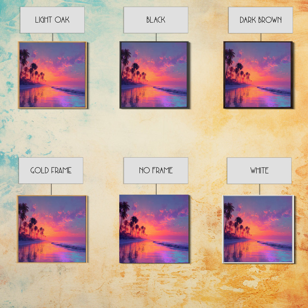 Dreamy Tropical Sunset Beach Wall Art, Colorful Coastal Ocean Canvas Print, Beach House Decor, Modern Coastal Art Print