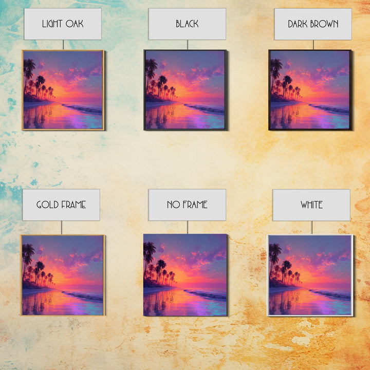 Dreamy Tropical Sunset Beach Wall Art, Colorful Coastal Ocean Canvas Print, Beach House Decor, Modern Coastal Art Print