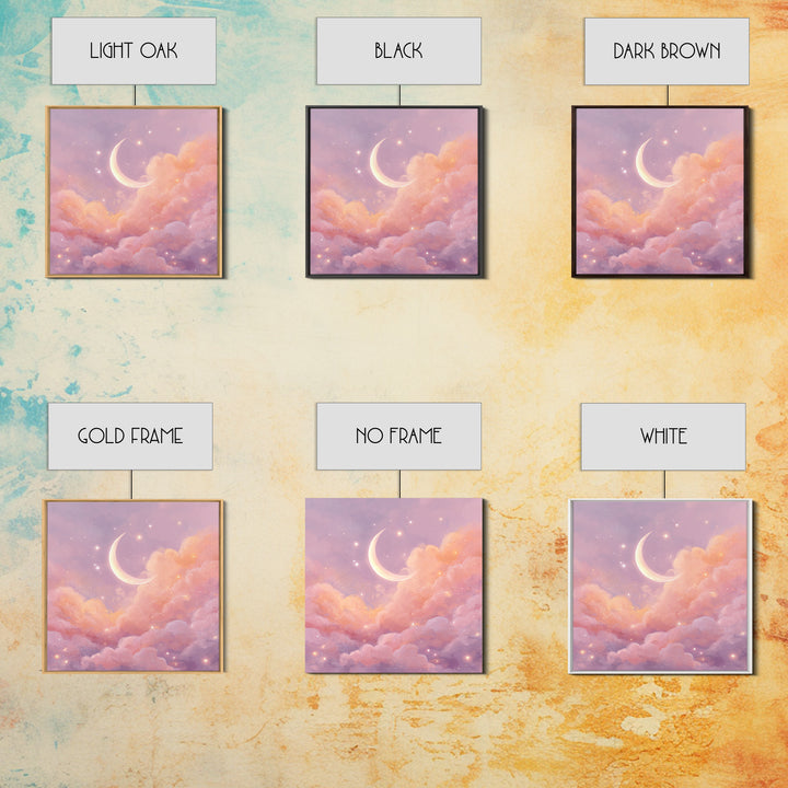 Soft Crescent Moon In Peach Clouds Canvas Print, Celestial Wall Art, Romantic Bedroom Decor, Calming Nursery Art, Cozy Wall Decor