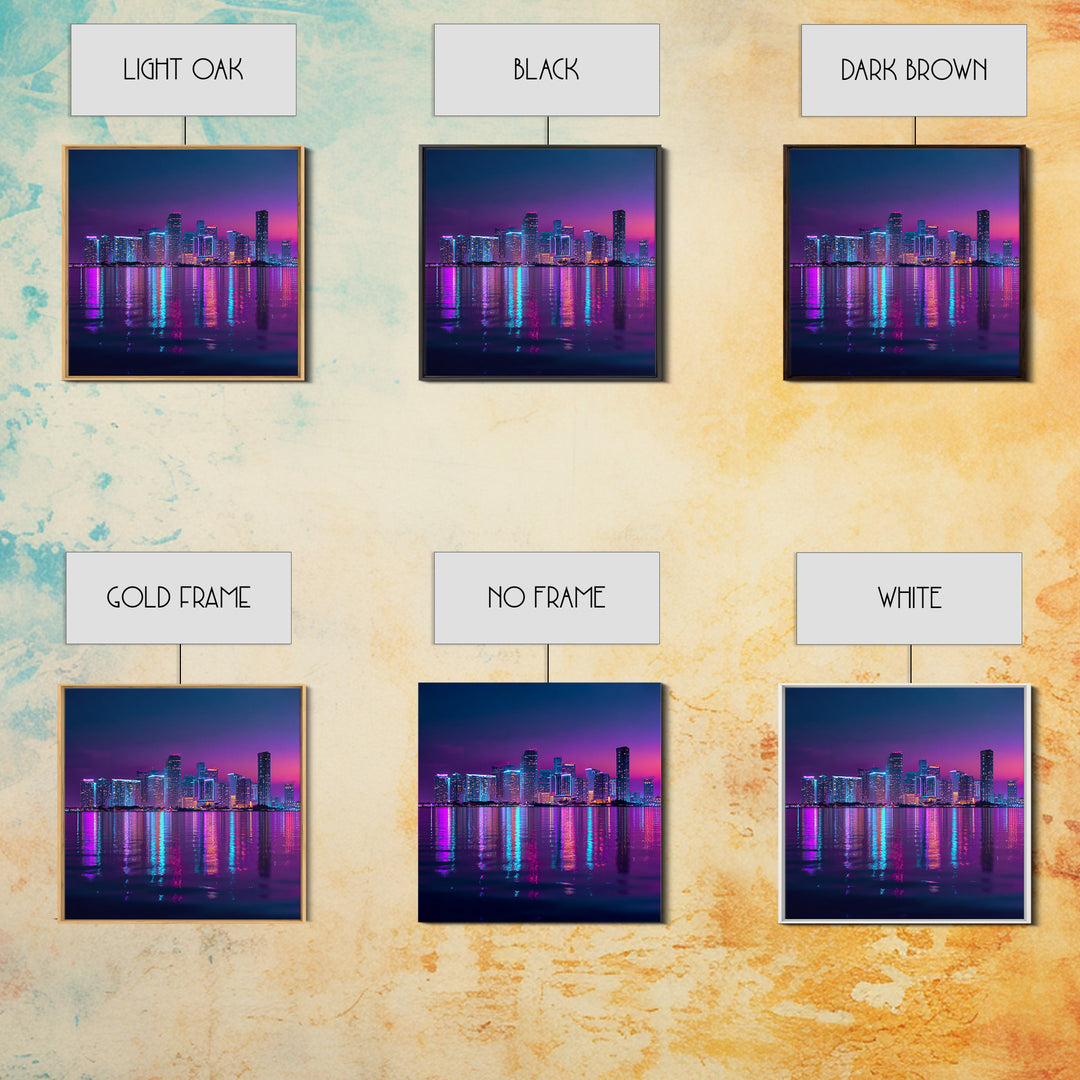 Neon City Skyline At Night Wall Art, Futuristic Urban Landscape Print, Cyberpunk Home Decor, Colorful Cityscape Canvas Print