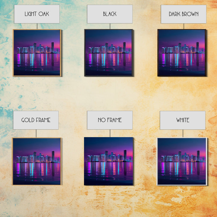 Neon City Skyline At Night Wall Art, Futuristic Urban Landscape Print, Cyberpunk Home Decor, Colorful Cityscape Canvas Print