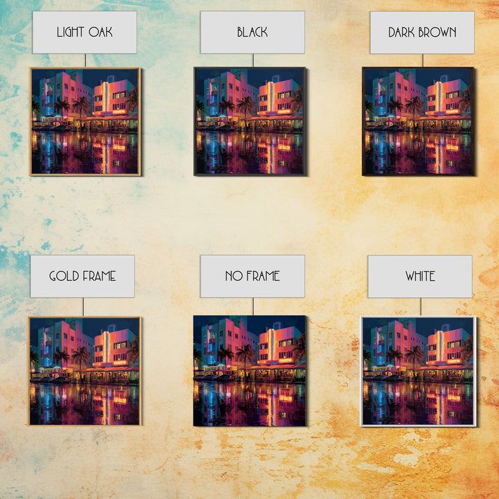 Modern Neon Cityscape At Sunset Urban Wall Art Framed Canvas Print For Contemporary Home Office Decor Gift