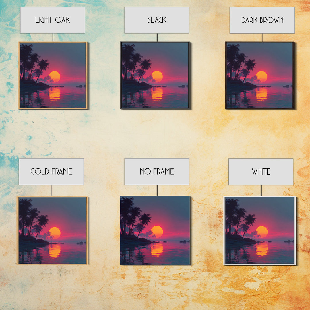 Pink And Teal Tropical Sunset Wall Art, Dreamy Coastal Landscape Canvas Print, Beach House Decor, Modern Ocean Painting