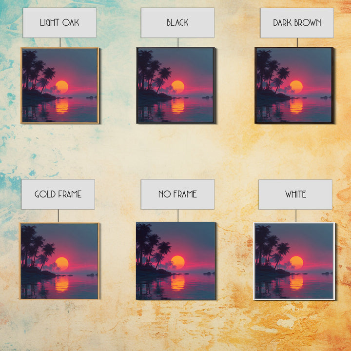 Pink And Teal Tropical Sunset Wall Art, Dreamy Coastal Landscape Canvas Print, Beach House Decor, Modern Ocean Painting