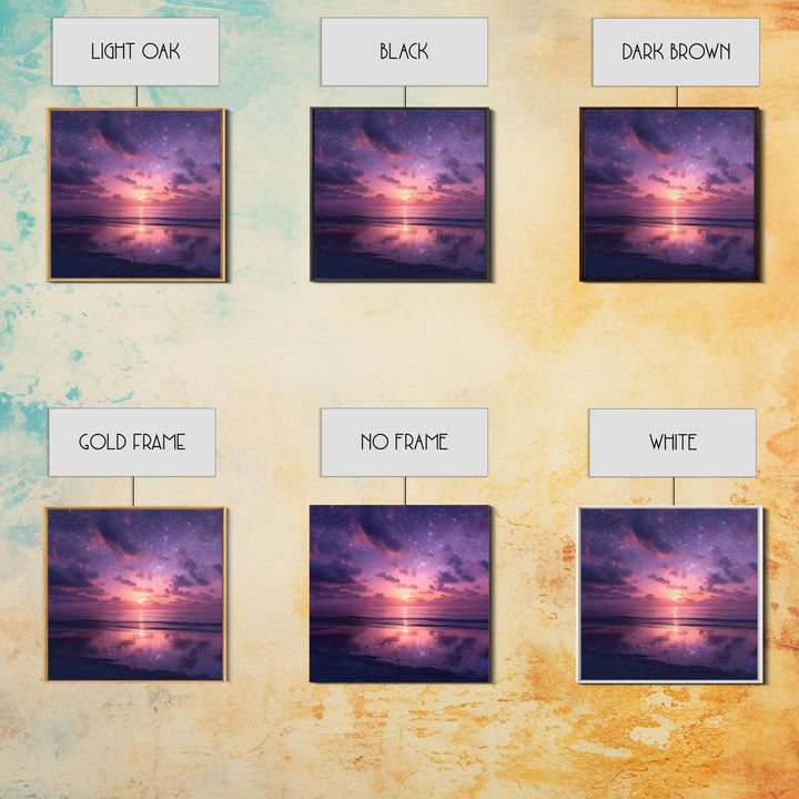 Dreamy Starlit Ocean Sunset Wall Art, Purple Night Sky Seascape Canvas Print, Calming Coastal Decor, Bedroom Artwork