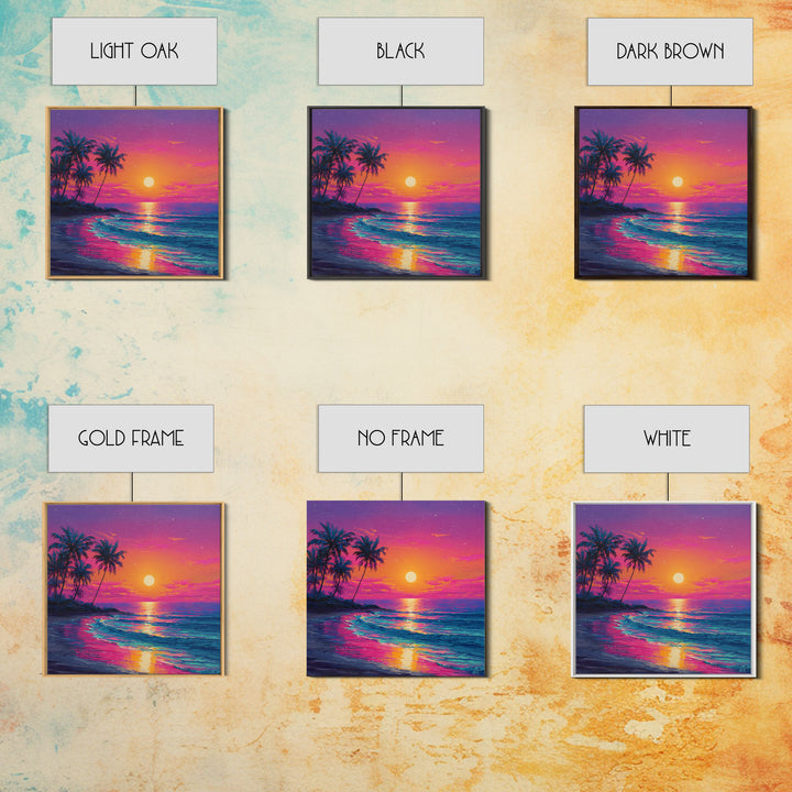 Vibrant Moonrise Beach Canvas Print, Colorful Tropical Ocean Wall Art, Coastal Sunset Painting For Bedroom Or Beach House