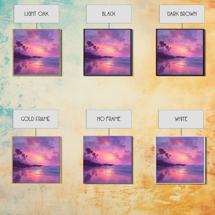 Dreamy Pink Ocean Sunset Wall Art, Tropical Beach Landscape Canvas Print, Pastel Coastal Home Decor For Living Room