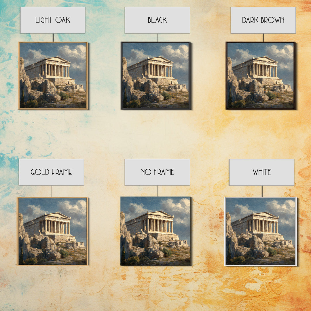 Sunlit Greek Temple On Rocky Acropolis Wall Art, Classical Architecture Oil Painting, Ancient Greece Decor, Fine Art Print