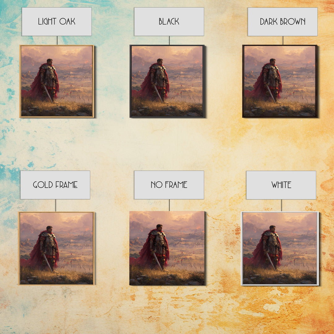 Roman General At Sunset Battlefield Wall Art, Ancient Warrior Canvas, Historical Fine Art Print, Masculine Office Decor Gift