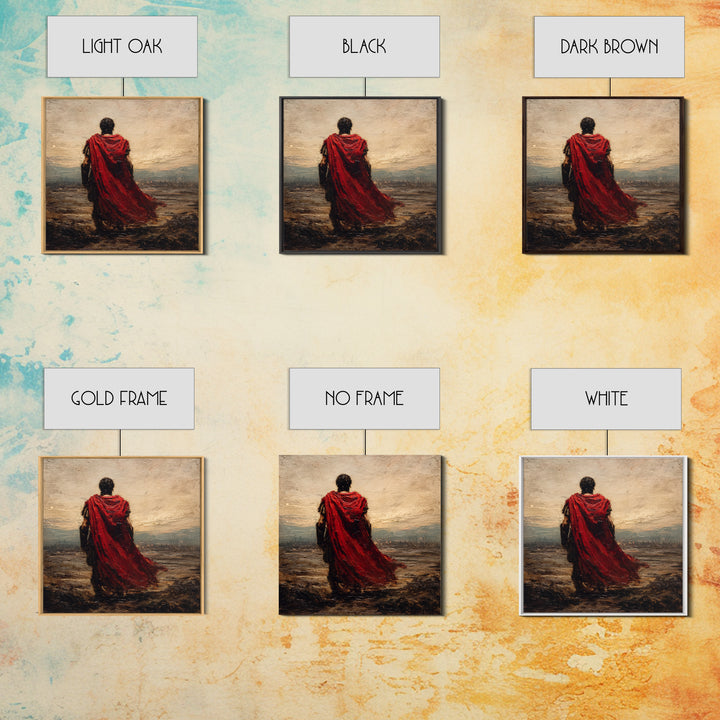 Red Cloaked Roman Warrior Framed Canvas Print, Ancient Battlefield Oil Painting, Classical Landscape Wall Art For Office