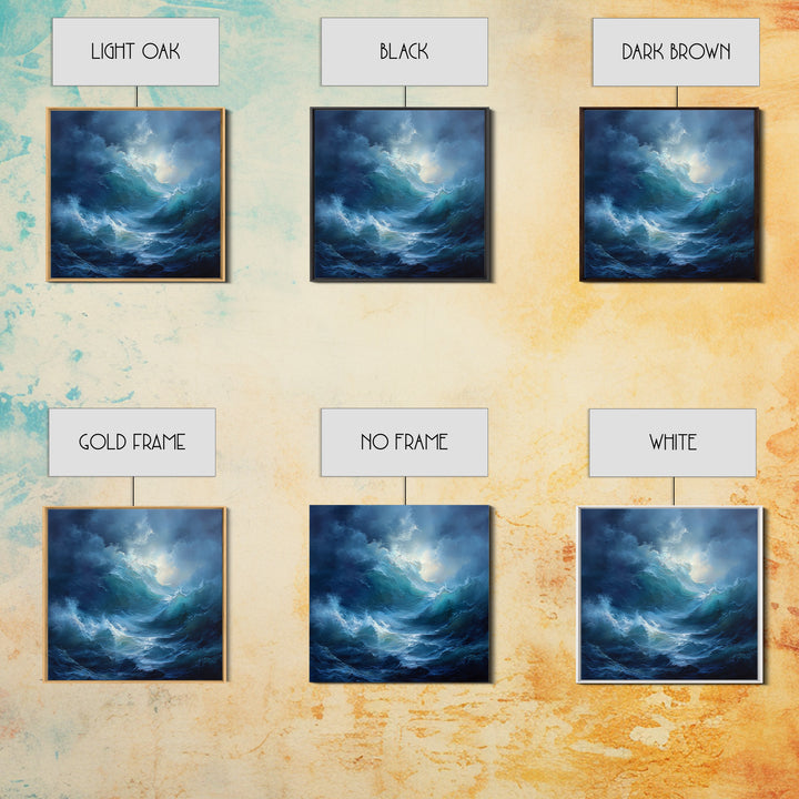 Dramatic Blue Ocean Wave Wall Art, Abstract Seascape Oil Painting, Coastal Canvas Decor, Large Living Room Art Print For Home Decor
