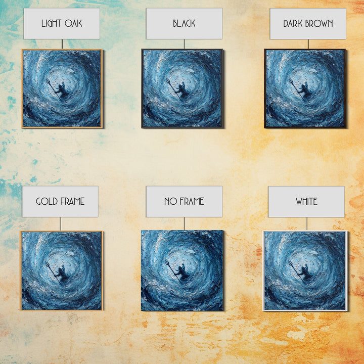 Poseidon In Blue Ocean Vortex Wall Art, Textured Impasto Canvas Print, Mythology Decor, Coastal Abstract Seascape Painting