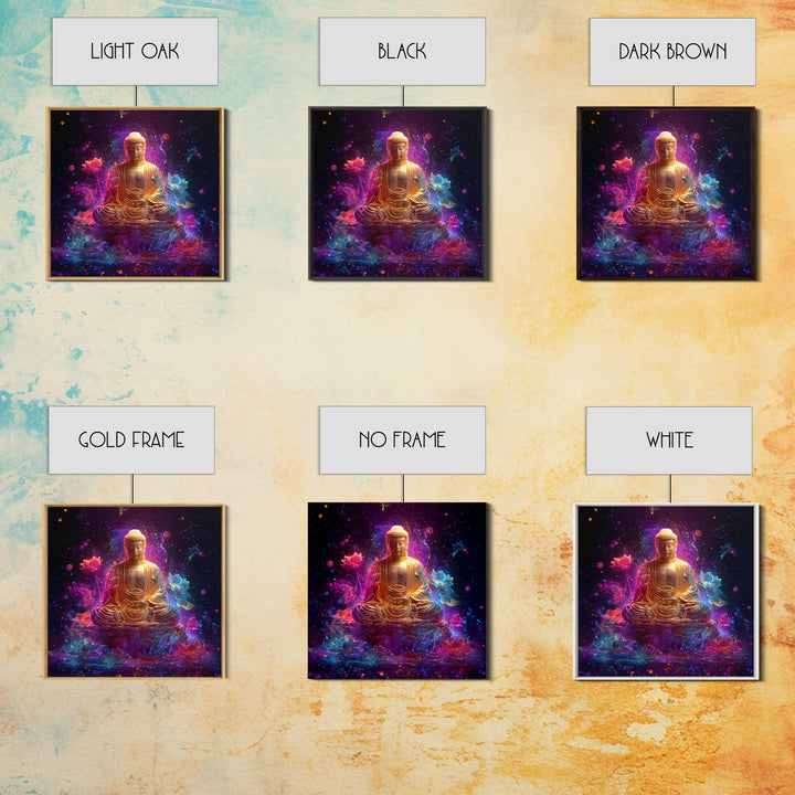 Golden Buddha In Cosmic Lotus Galaxy Wall Art, Celestial Spiritual Decor, Meditation Zen Art Print For Modern Home Decor