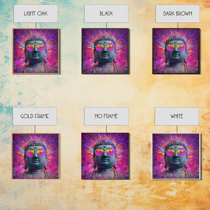 Psychedelic Buddha With Sunglasses Colorful Pop Spiritual Wall Art Canvas Print Meditation Room Decor Trippy Wall Art