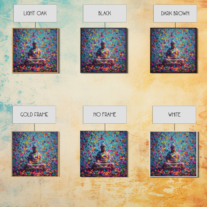 Colorful Buddha With Butterflies Wall Art, Spiritual Meditation Print, Psychedelic Boho Decor, Vibrant Zen Wall Art