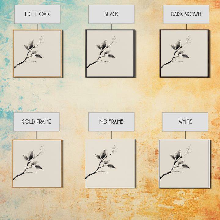 Minimal Ink Botanical Branch Wall Art, Neutral Japandi Nature Print, Calm Wabi Sabi Style Above Bed Framed Canvas Print