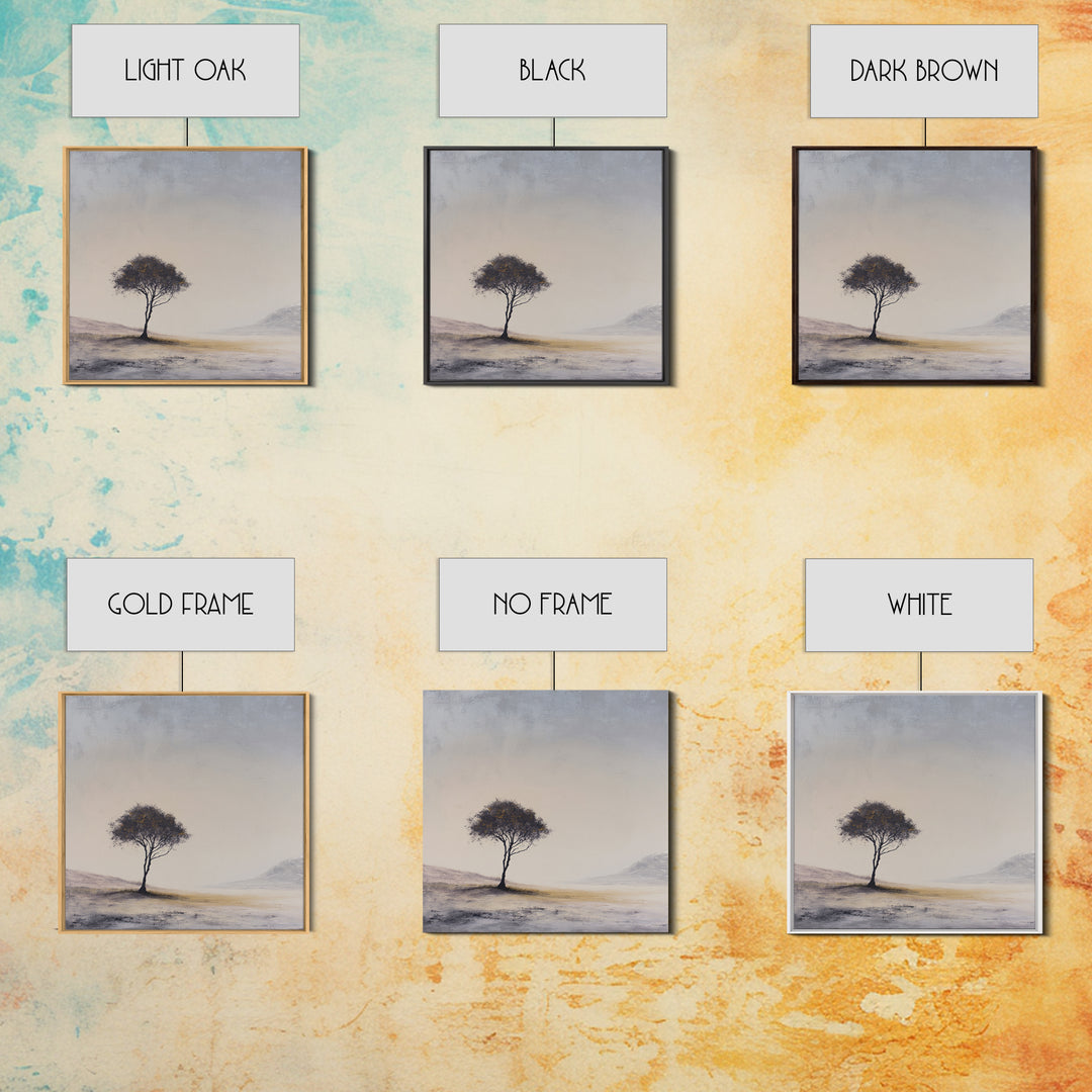 Soft Neutral Lone Tree Landscape Wall Art, Minimal Abstract Beige Canvas Print, Calming Wabi Sabi Earth Tone Decor
