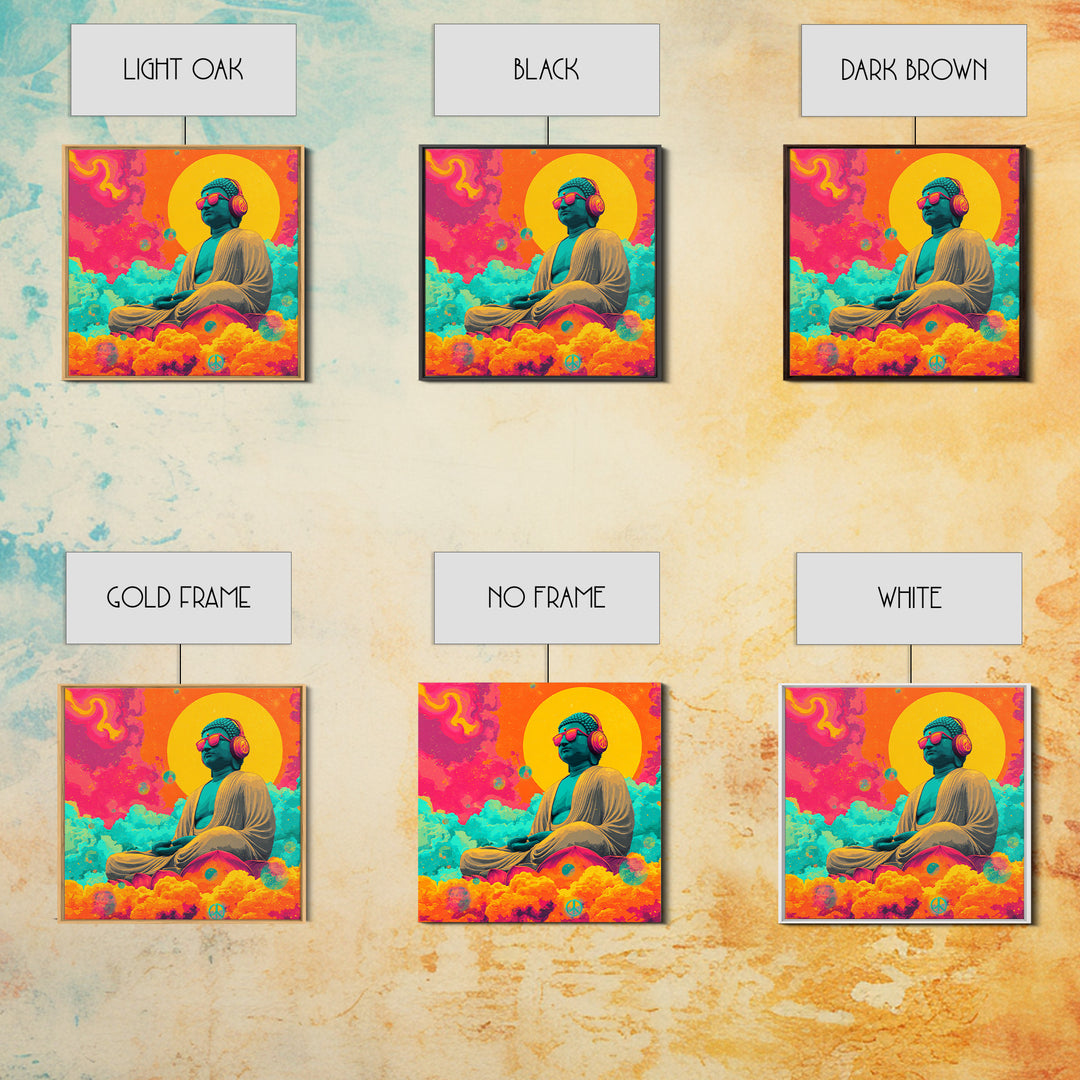 Psychedelic Buddha With Headphones Wall Art Canvas Print Colorful Spiritual Zen Decor Meditation Art