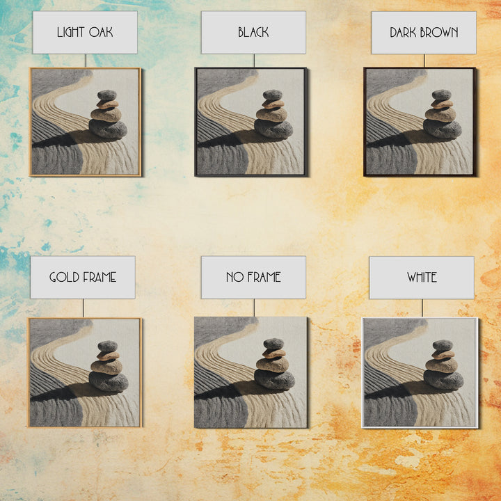 Zen Stones In Raked Sand Minimalist Wall Art, Neutral Abstract Canvas Print For Calming Modern Home Decor Living Room