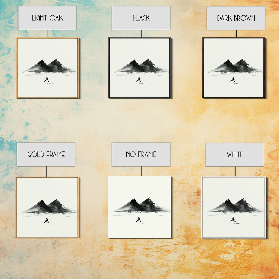 Minimalist Ink Mountains Japanese Landscape Wall Art Black And White Print Modern Zen Home Decor