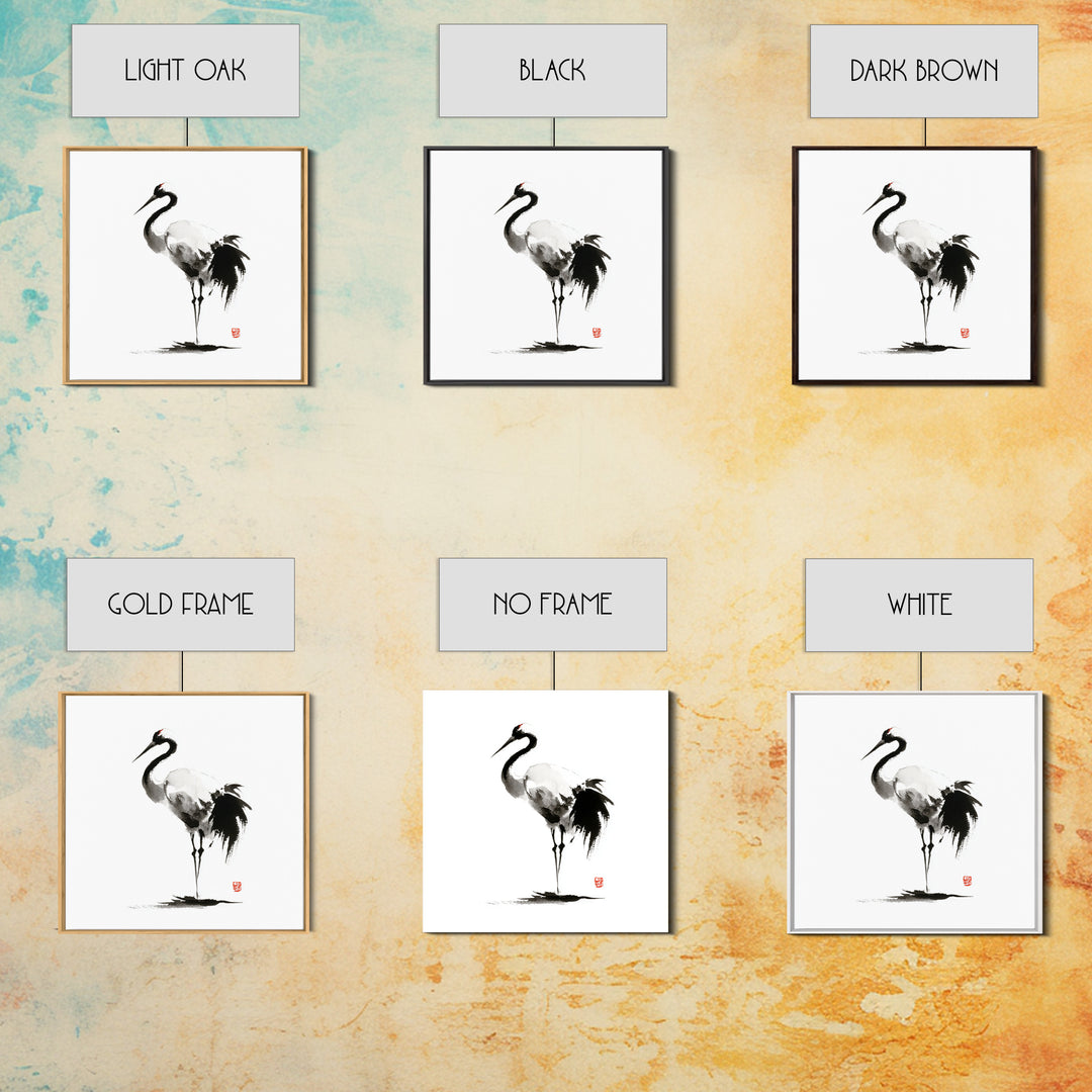 Minimalist Crane Ink Painting Wall Art Print, Japanese Zen Decor, Black And White Art, Japandi Wall Art, Modern Home Decor