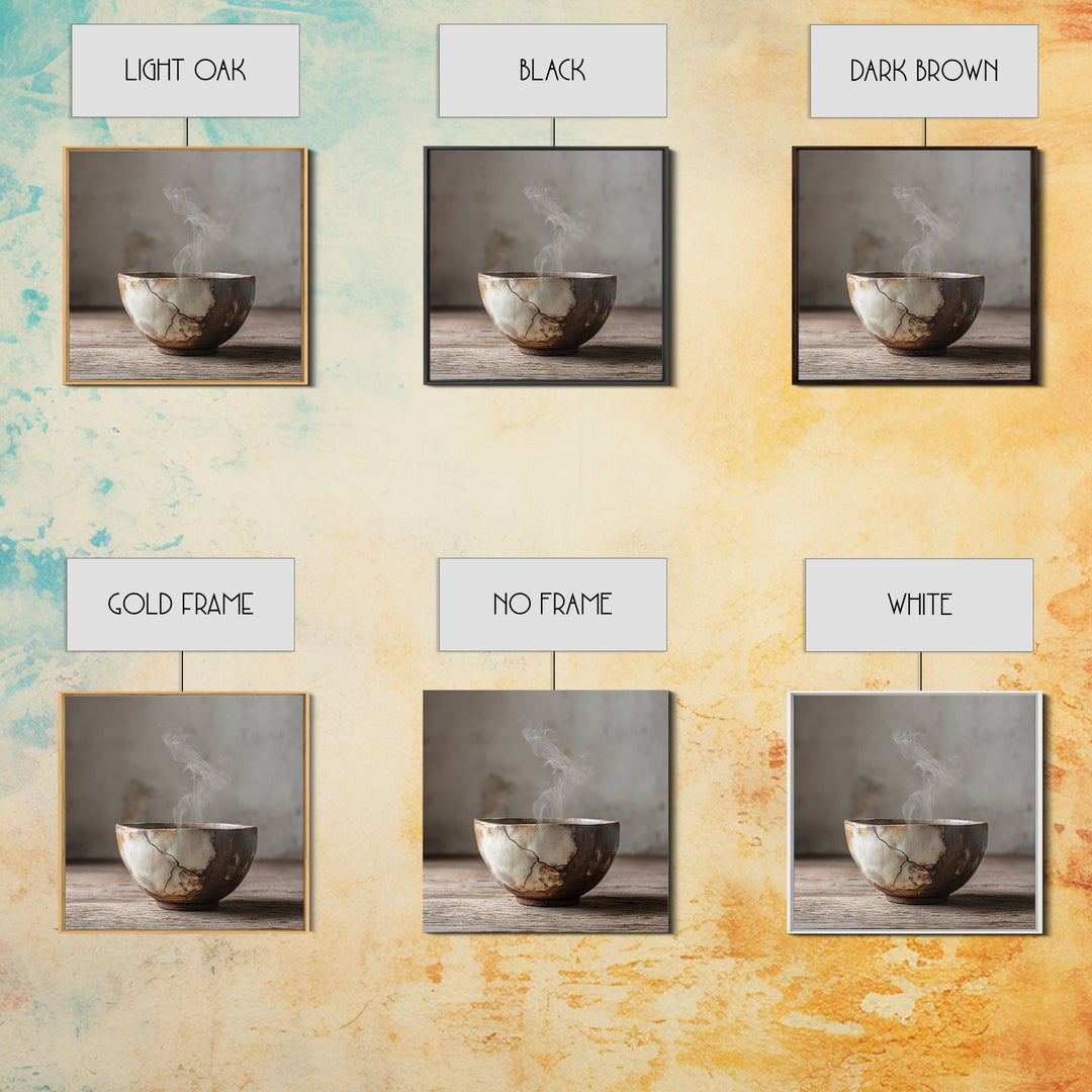 Wabi Sabi Ceramic Tea Bowl Wall Art, Rustic Japanese Canvas Print, Minimal Neutral Kitchen Decor, Organic Modern Home Wall Art