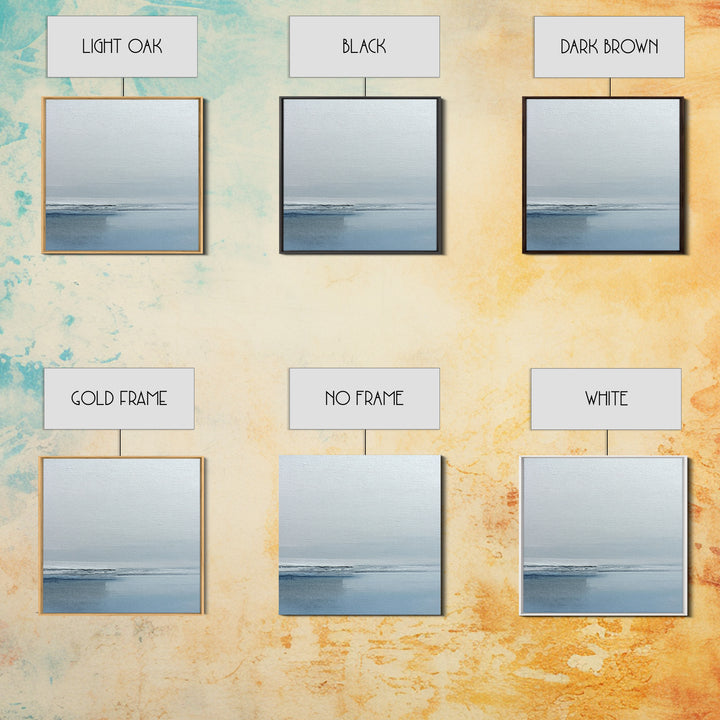 Minimal Misty Seascape In Soft Grey And Blue Wall Art, Neutral Abstract Ocean Canvas Print For Modern Decor