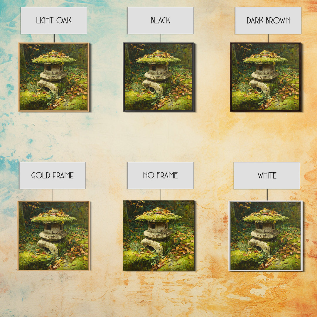 Japanese Garden Lantern Wall Art, Mossy Stone Sculpture Print, Tranquil Nature Decor, Wabi Sabi Garden Wall Art