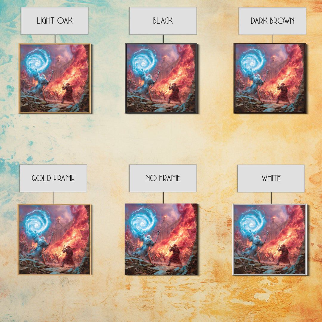 Epic Wizard Battle Canvas Print, Fantasy Wall Art With Fire Magic Portal, Dungeons And Dragons Decor, Gamer Room Gift, Epic Art