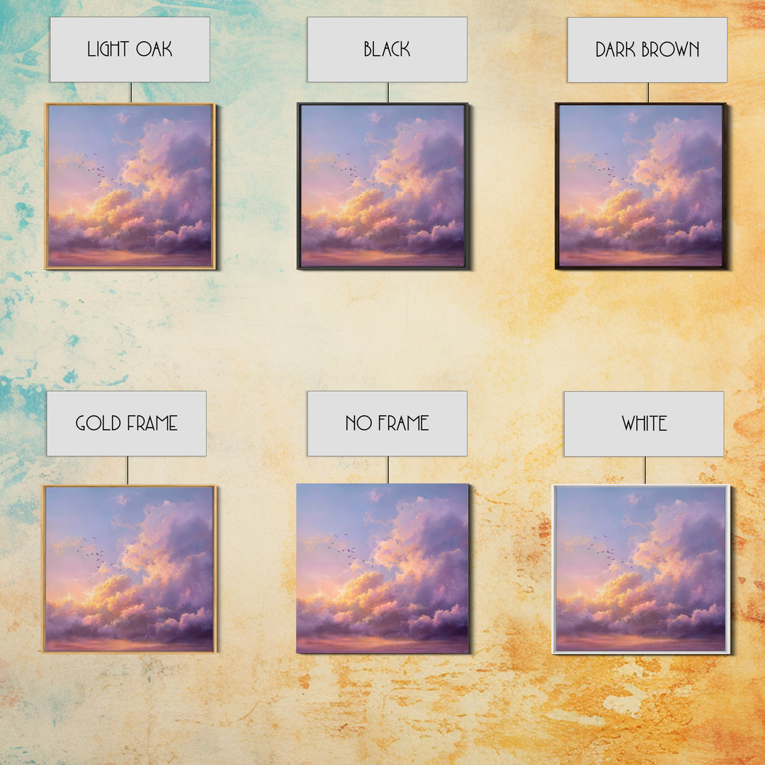 Pastel Sunset Clouds With Flying Birds Wall Art, Dreamy Sky Canvas Print For Living Room Decor And Serene Bedroom Decor Gift