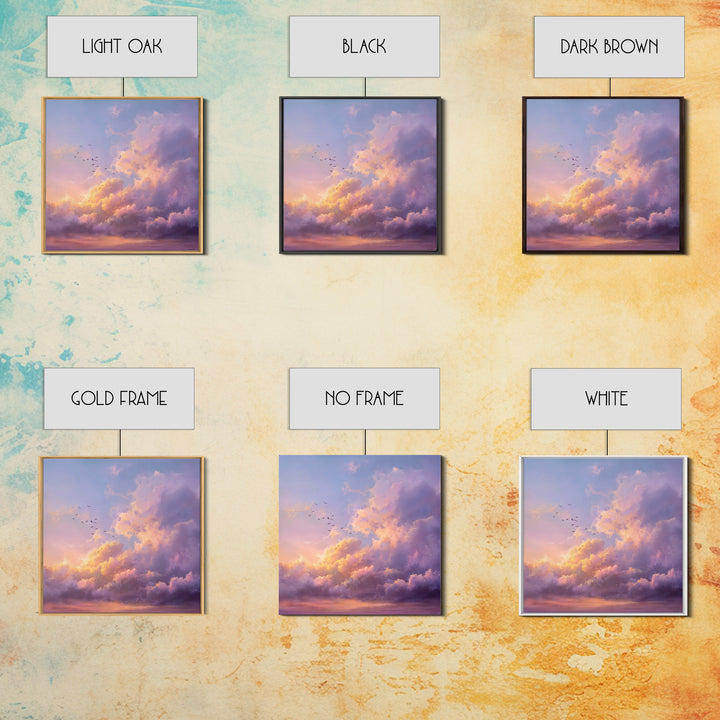 Pastel Sunset Clouds With Flying Birds Wall Art, Dreamy Sky Canvas Print For Living Room Decor And Serene Bedroom Decor Gift